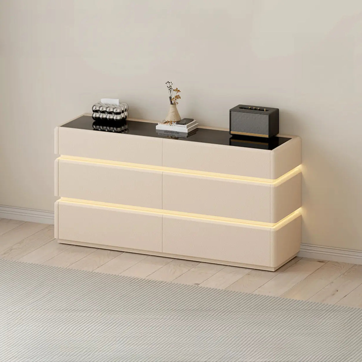 Modern Black TV Stand with LED Lighting and Drawers Image - 22