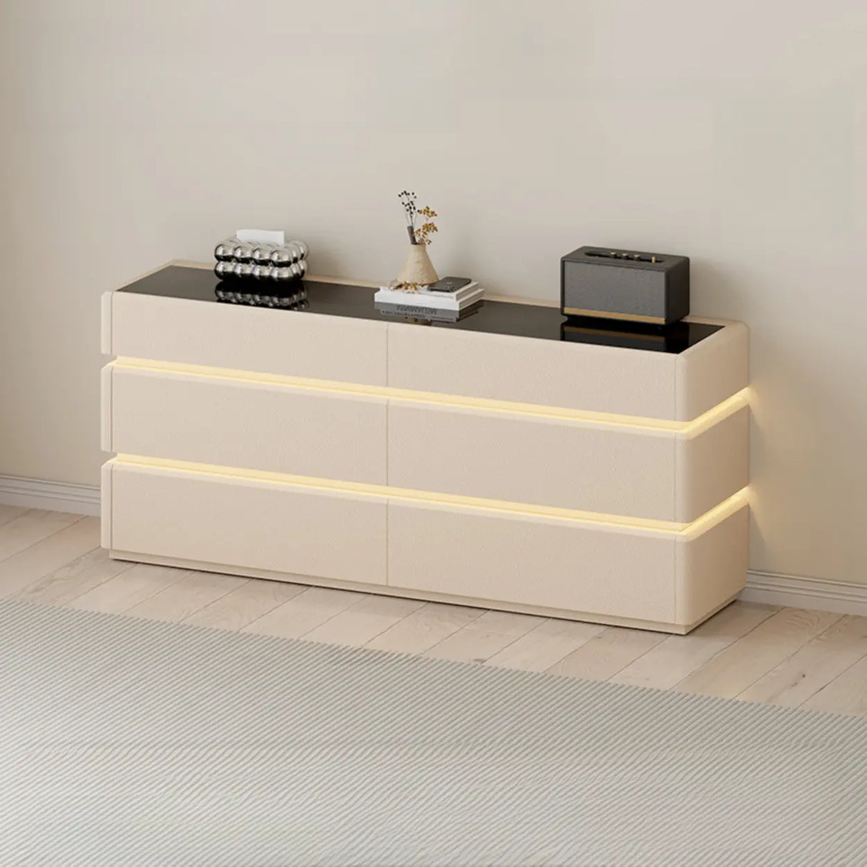 Modern Black TV Stand with LED Lighting and Drawers Image - 23