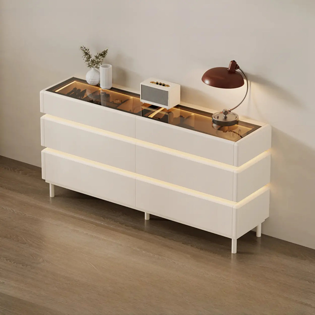 Modern Black TV Stand with LED Lighting and Drawers Image - 27