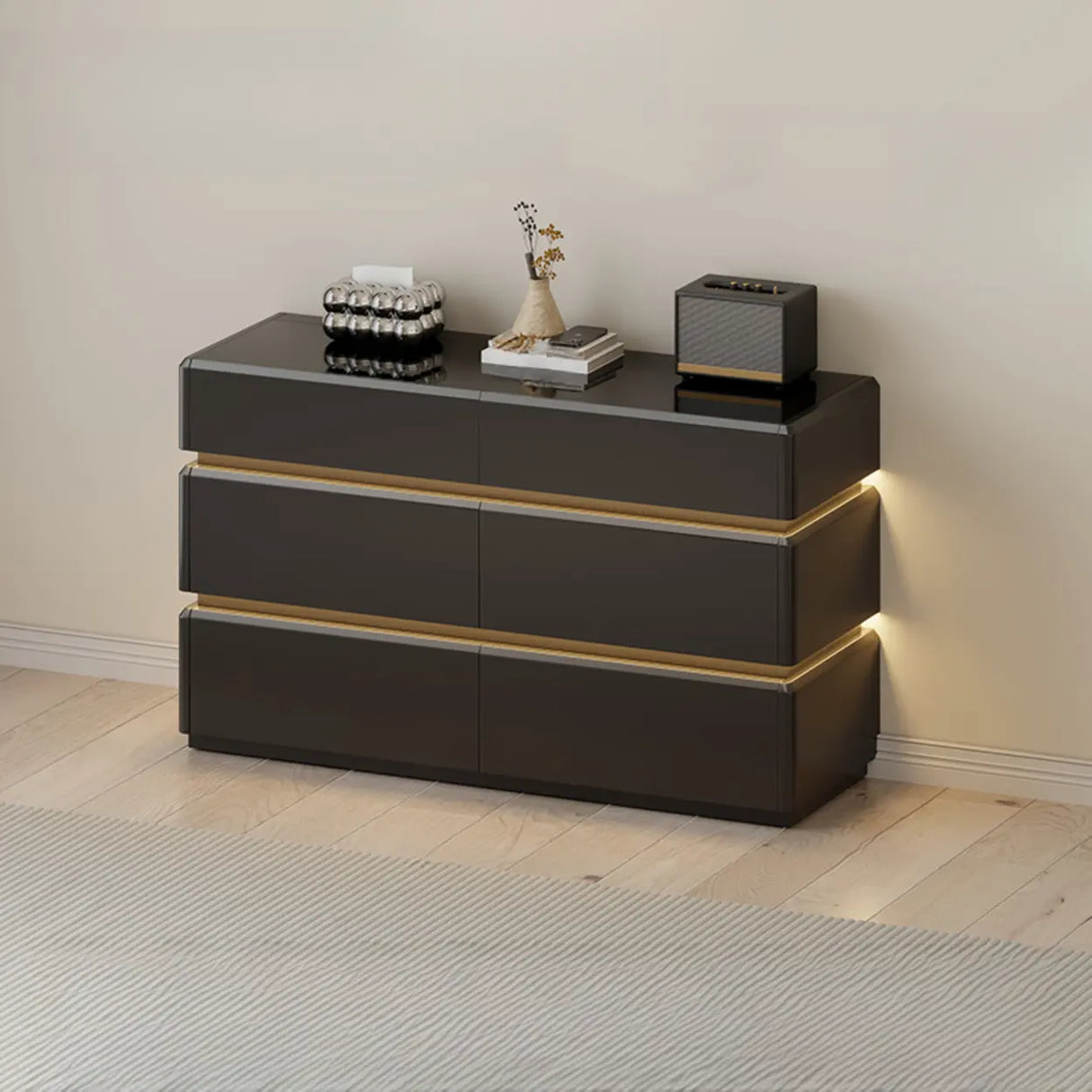 Modern Black TV Stand with LED Lighting and Drawers Image - 3