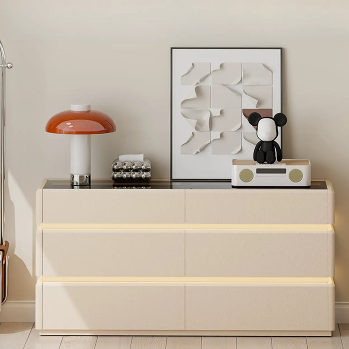 Modern Black TV Stand with LED Lighting and Drawers Image - 4