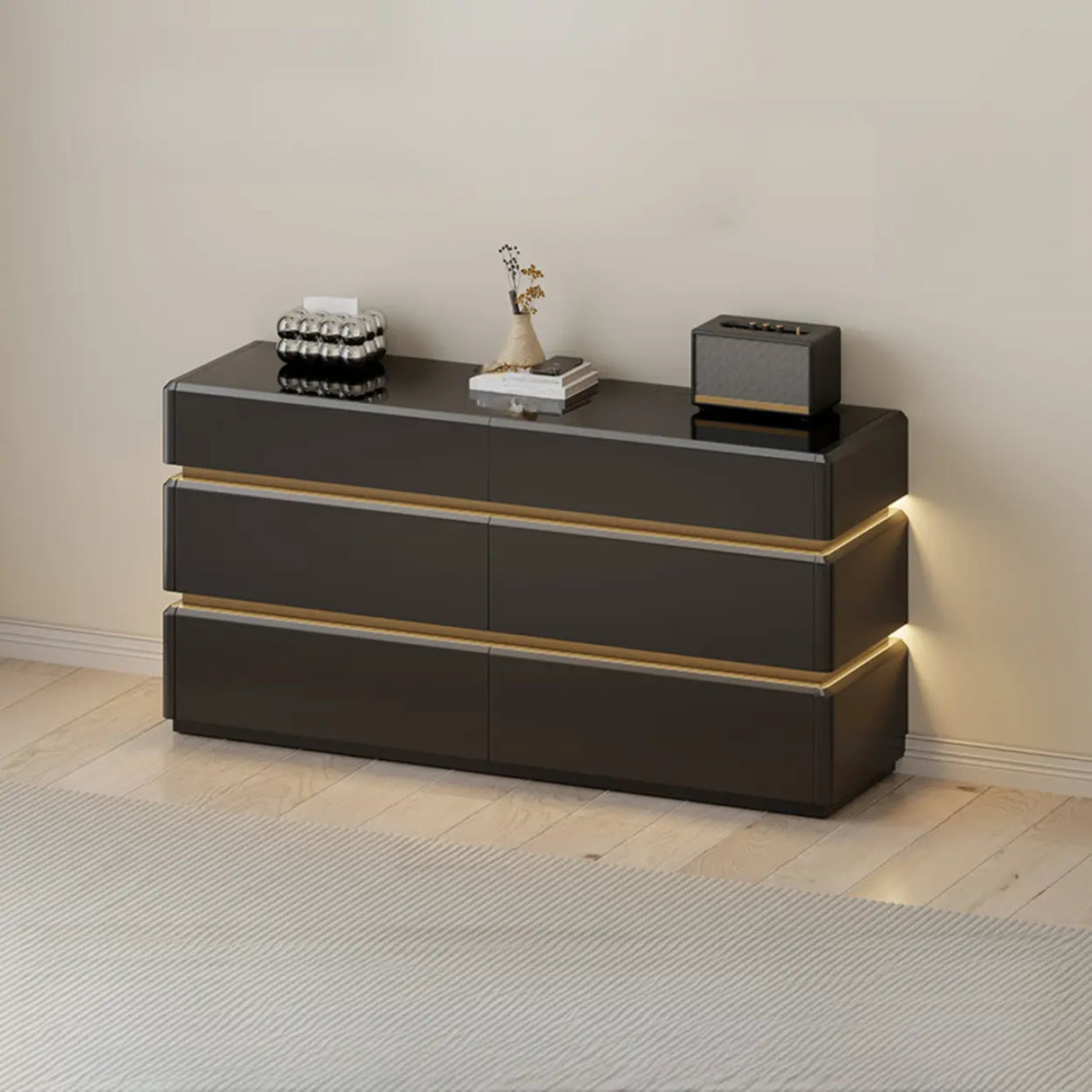 Modern Black TV Stand with LED Lighting and Drawers Image - 5