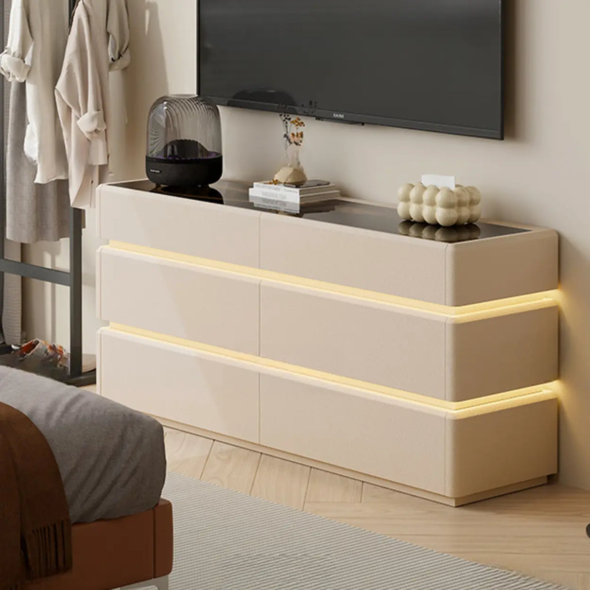 Modern Black TV Stand with LED Lighting and Drawers Image - 7