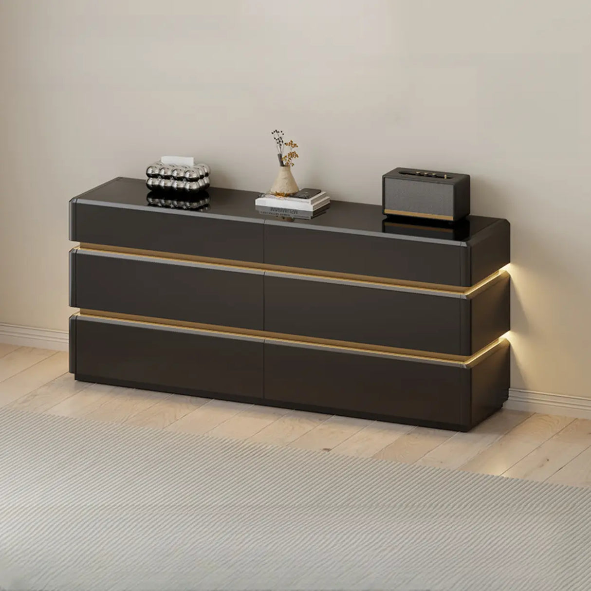 Modern Black TV Stand with LED Lighting and Drawers Image - 8
