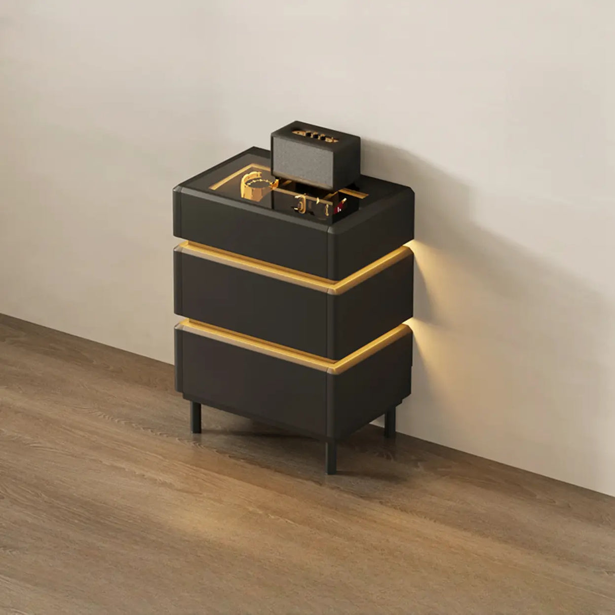 Modern Black TV Stand with LED Lighting and Drawers Image - 9