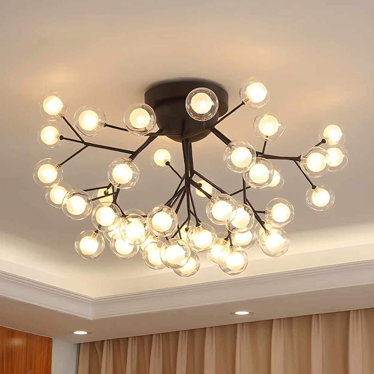 Modern Black Twig Firefly Glass Semi-Flush Mount Light Image - 1