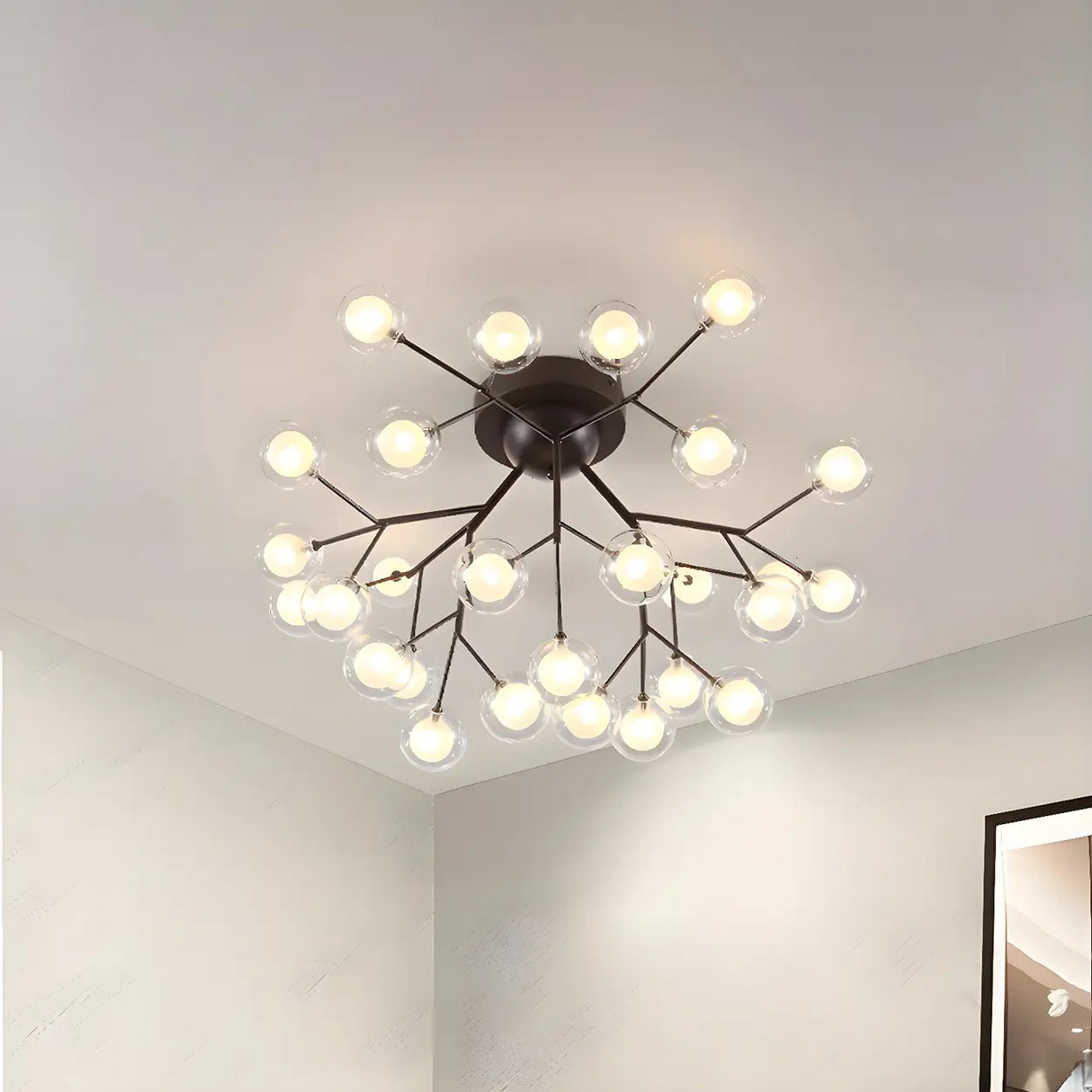 Modern Black Twig Firefly Glass Semi-Flush Mount Light Image - 13