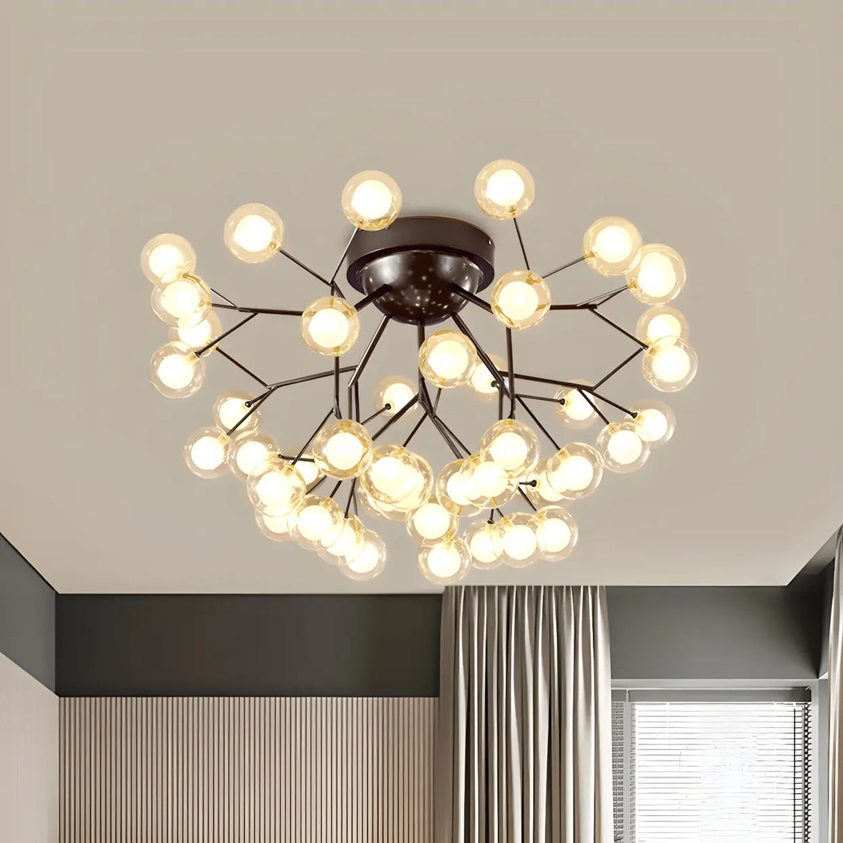 Modern Black Twig Firefly Glass Semi-Flush Mount Light Image - 17