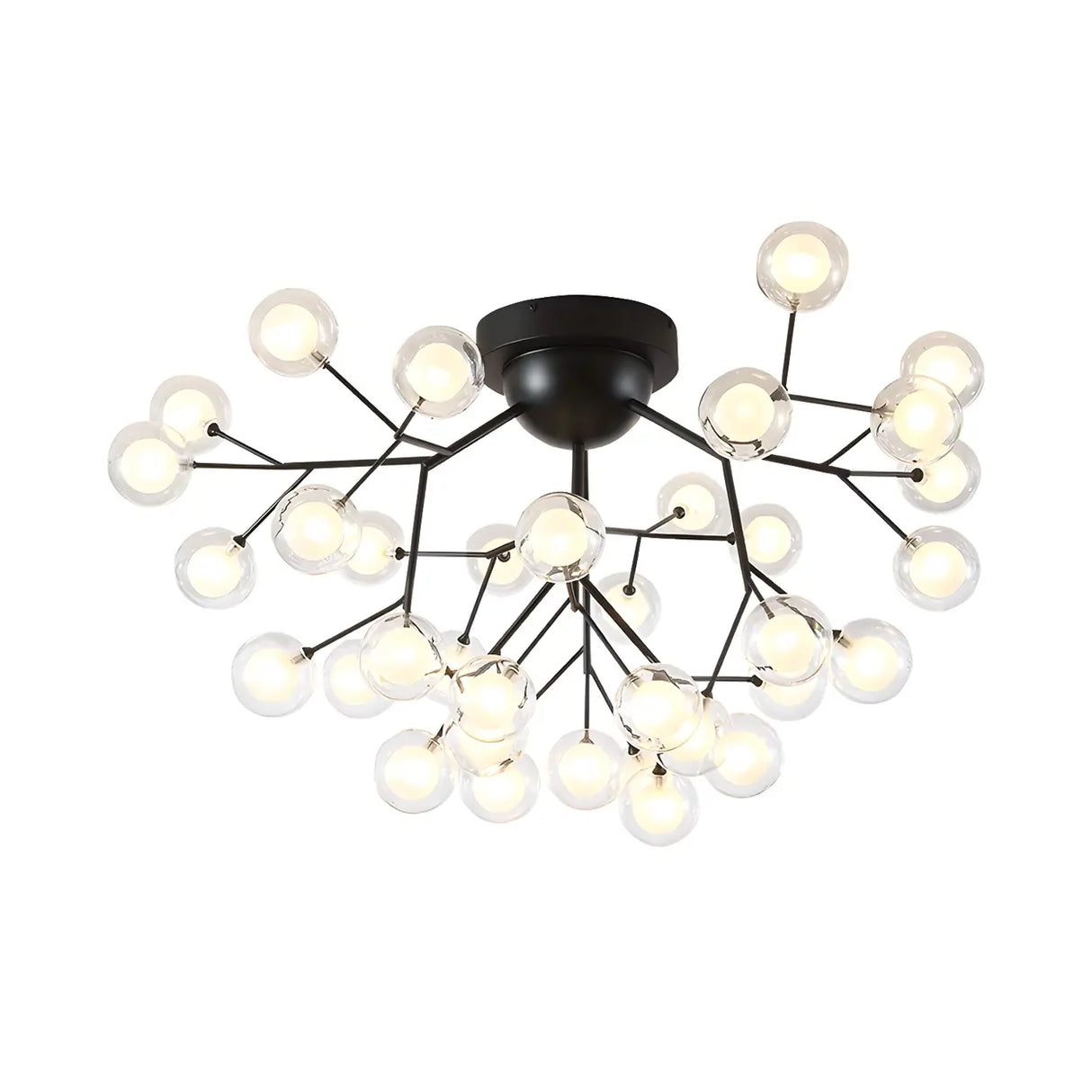 Modern Black Twig Firefly Glass Semi-Flush Mount Light Image - 18