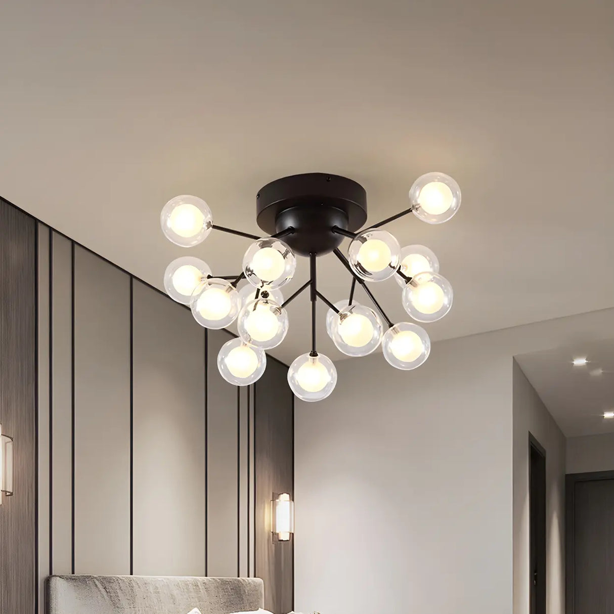 Modern Black Twig Firefly Glass Semi-Flush Mount Light Image - 19