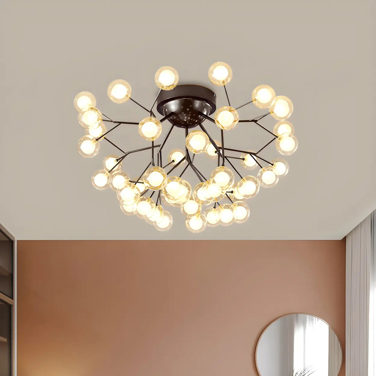 Modern Black Twig Firefly Glass Semi-Flush Mount Light Image - 3