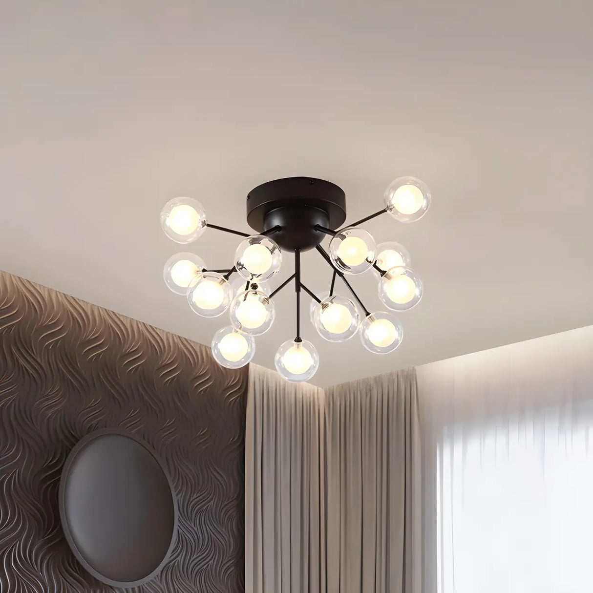 Modern Black Twig Firefly Glass Semi-Flush Mount Light Image - 5