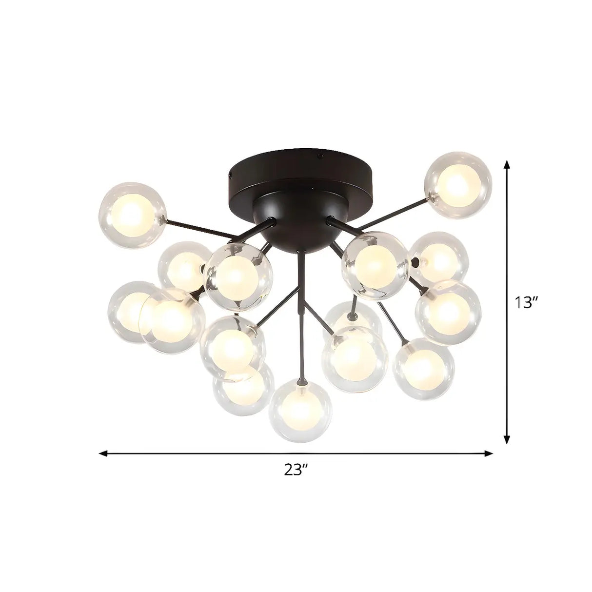 Modern Black Twig Firefly Glass Semi-Flush Mount Light Image - 6