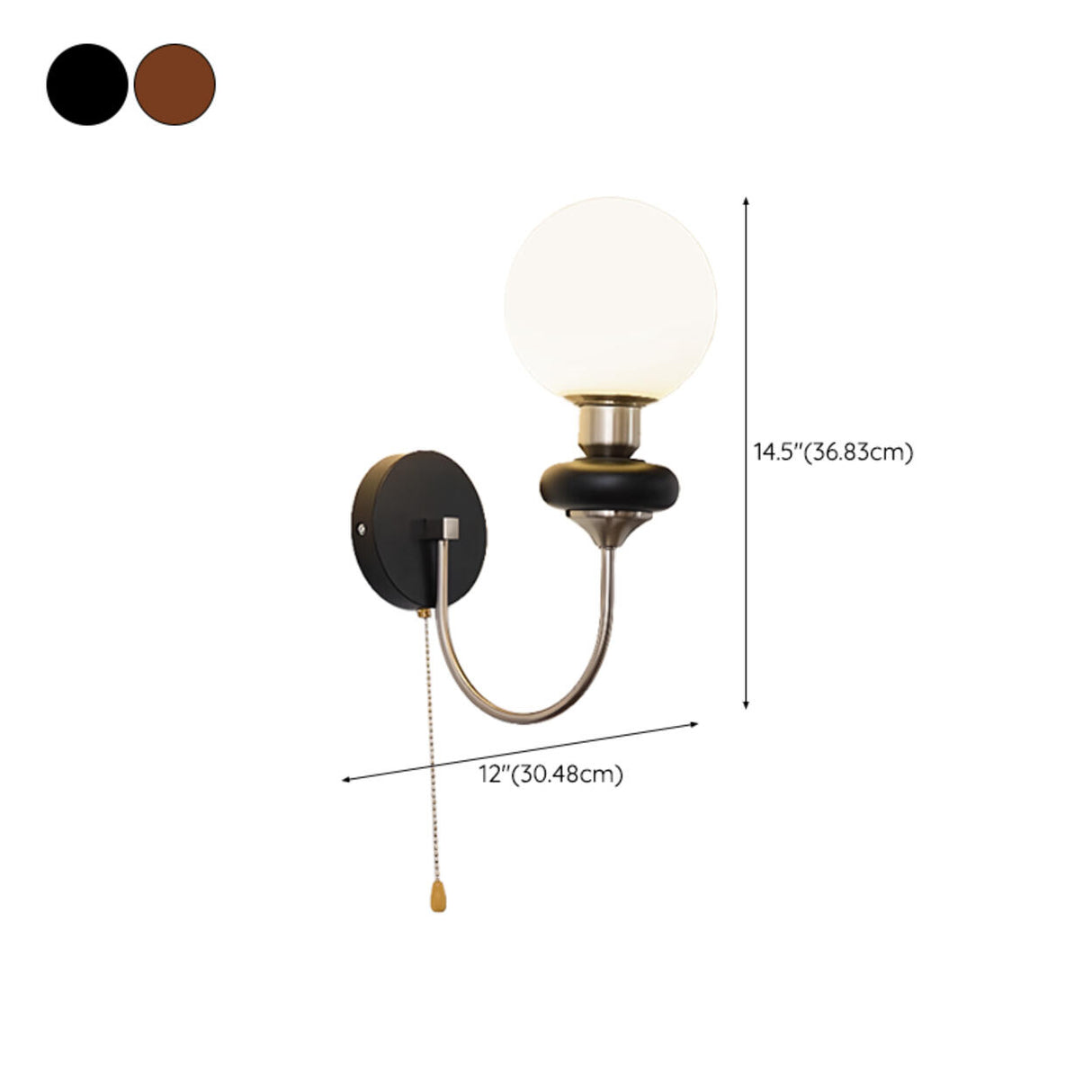 Modern Black Wall Sconce with Pull Chain Switch