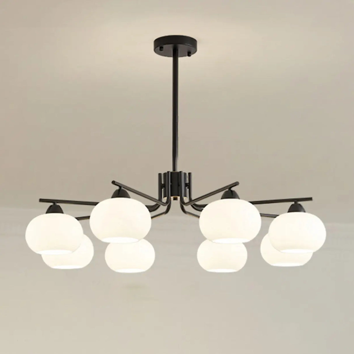 Modern Black White Frosted Glass Globe Chandelier Image - 7