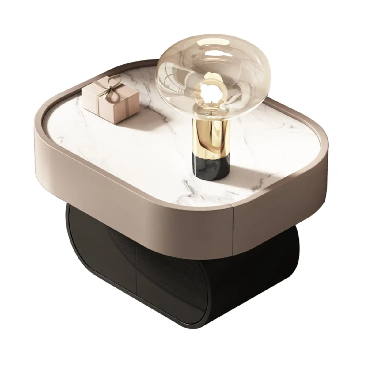 Modern Black White Marble-Top Nightstand with Drawers Image - 2