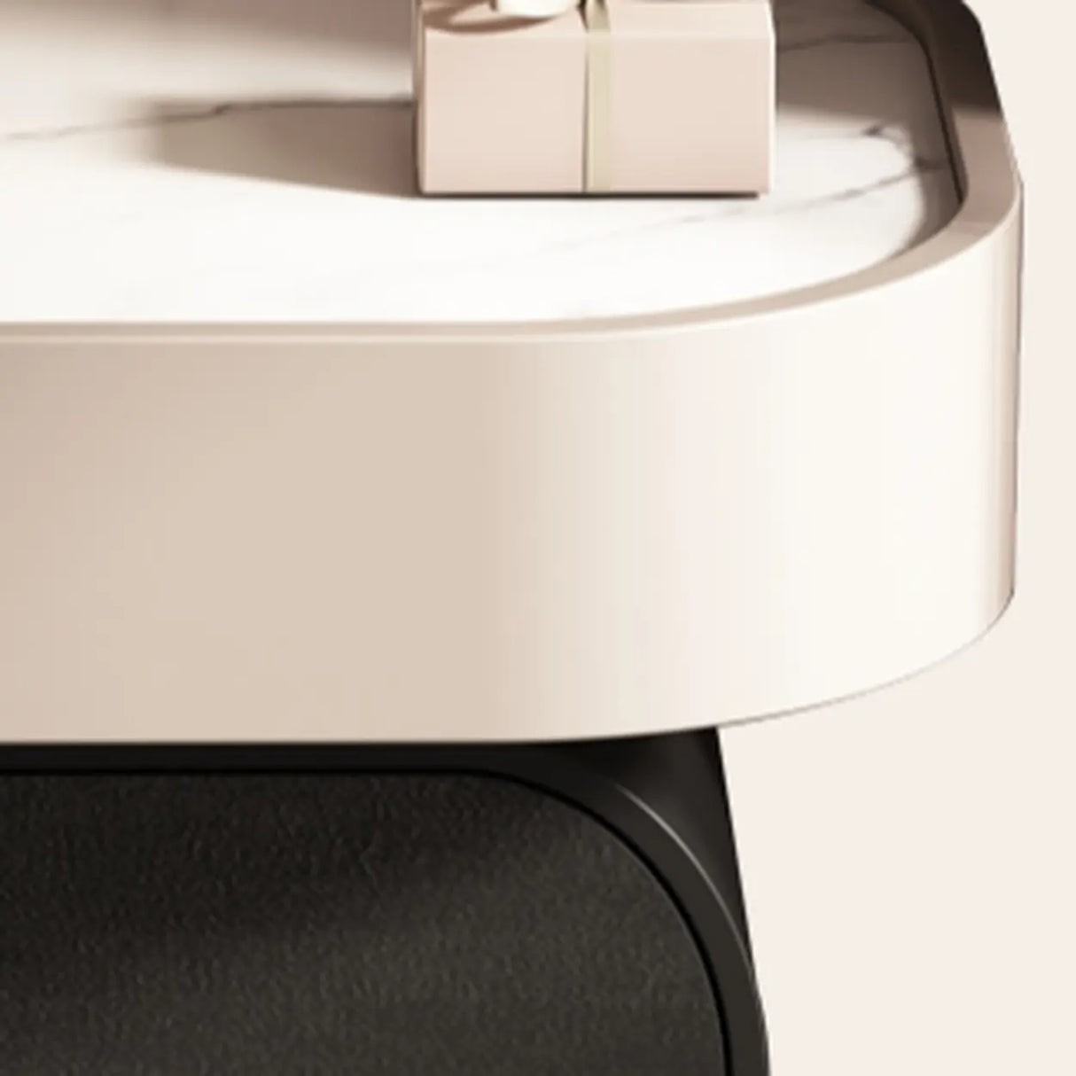 Modern Black White Marble-Top Nightstand with Drawers Image - 7