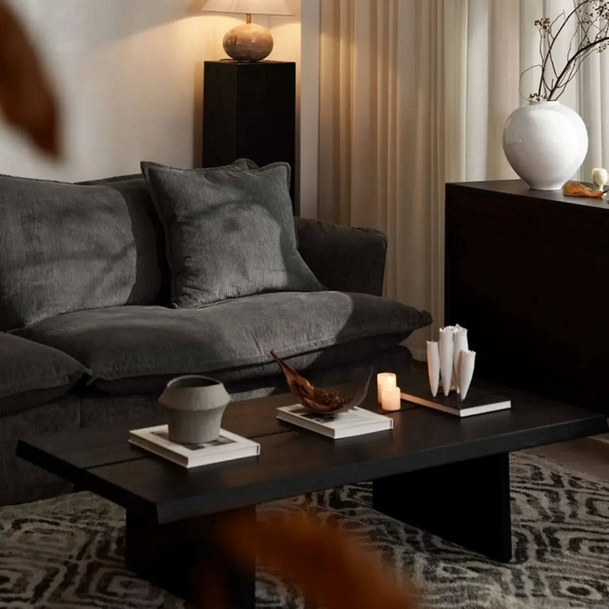 Modern Black Wooden Rectangular Sleigh Coffee Table Image - 1