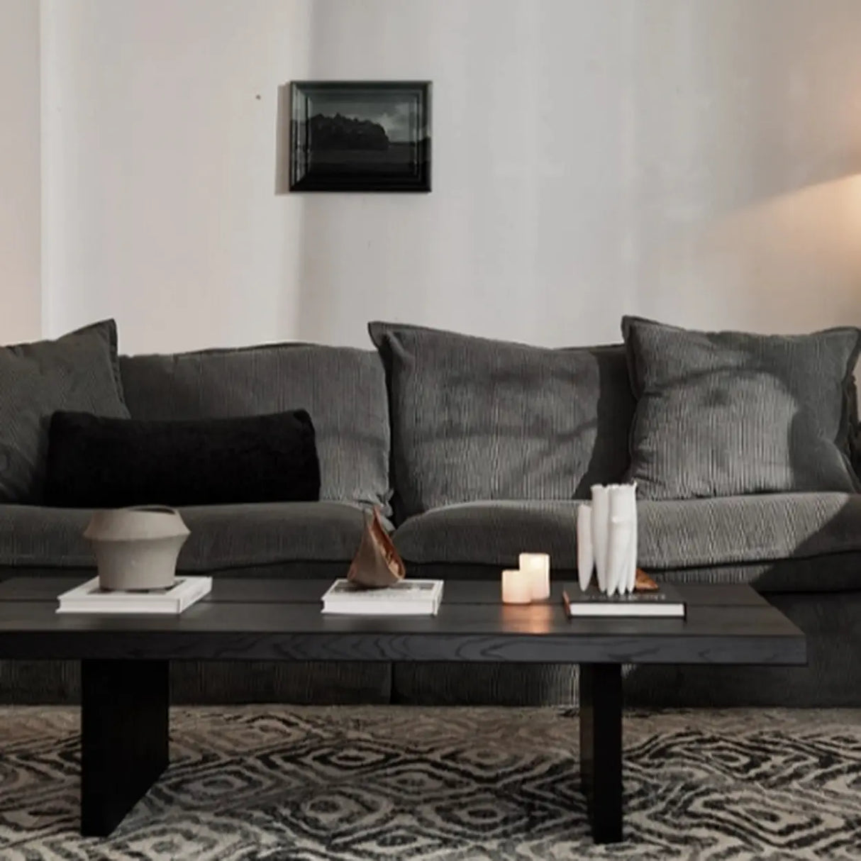 Modern Black Wooden Rectangular Sleigh Coffee Table Image - 3