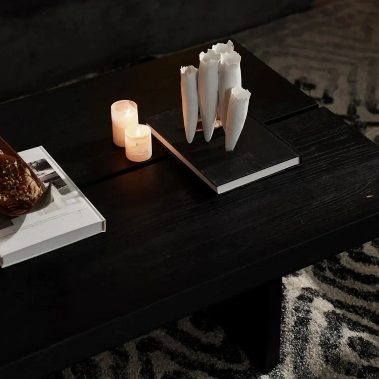 Modern Black Wooden Rectangular Sleigh Coffee Table Image - 6