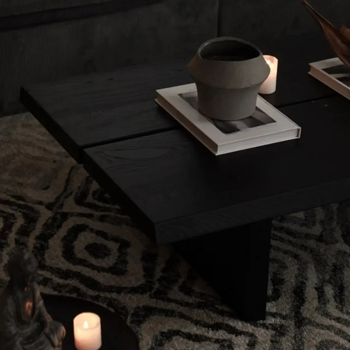 Modern Black Wooden Rectangular Sleigh Coffee Table Image - 7