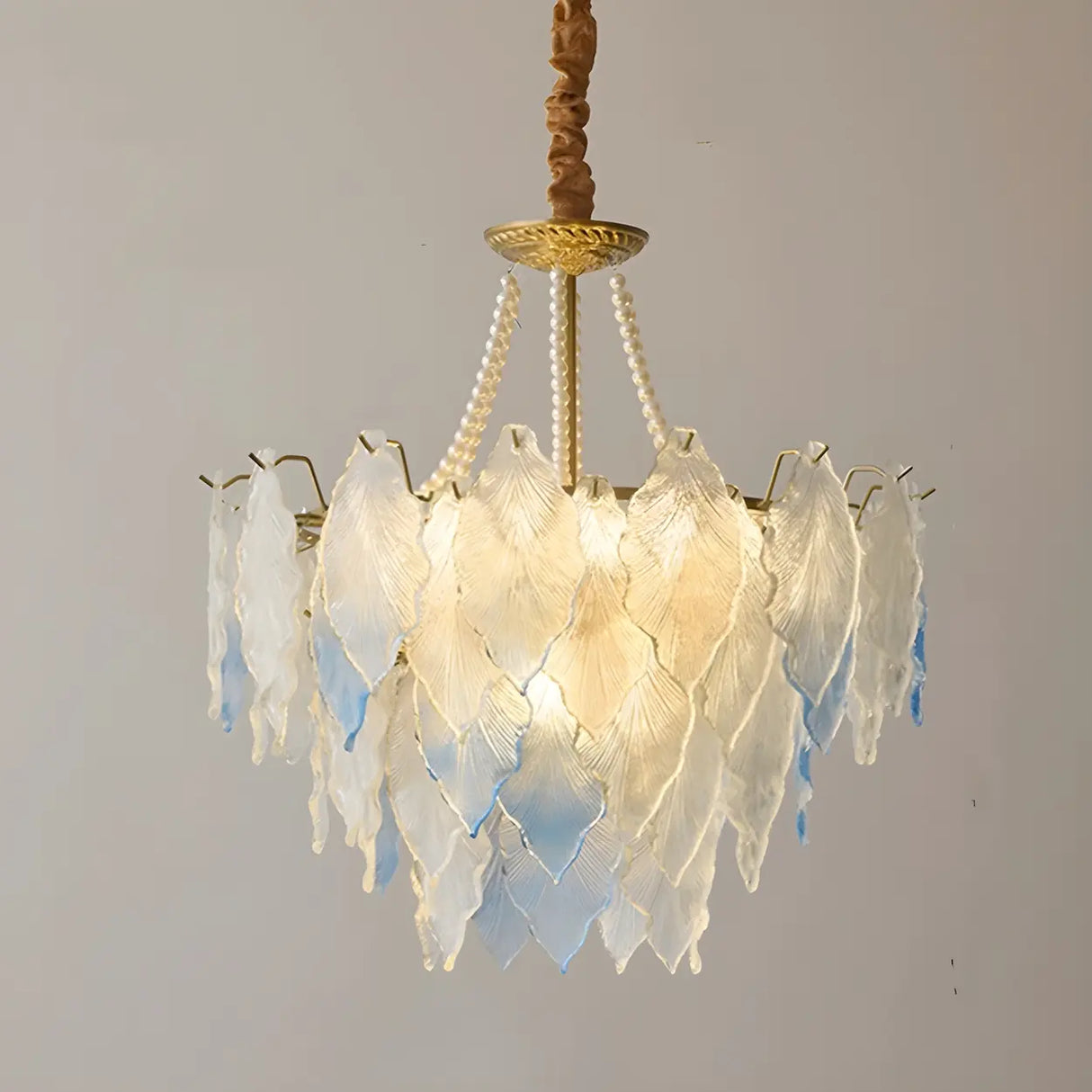 Modern Blue Leaf Glass Chandelier for Living Room Image - 3