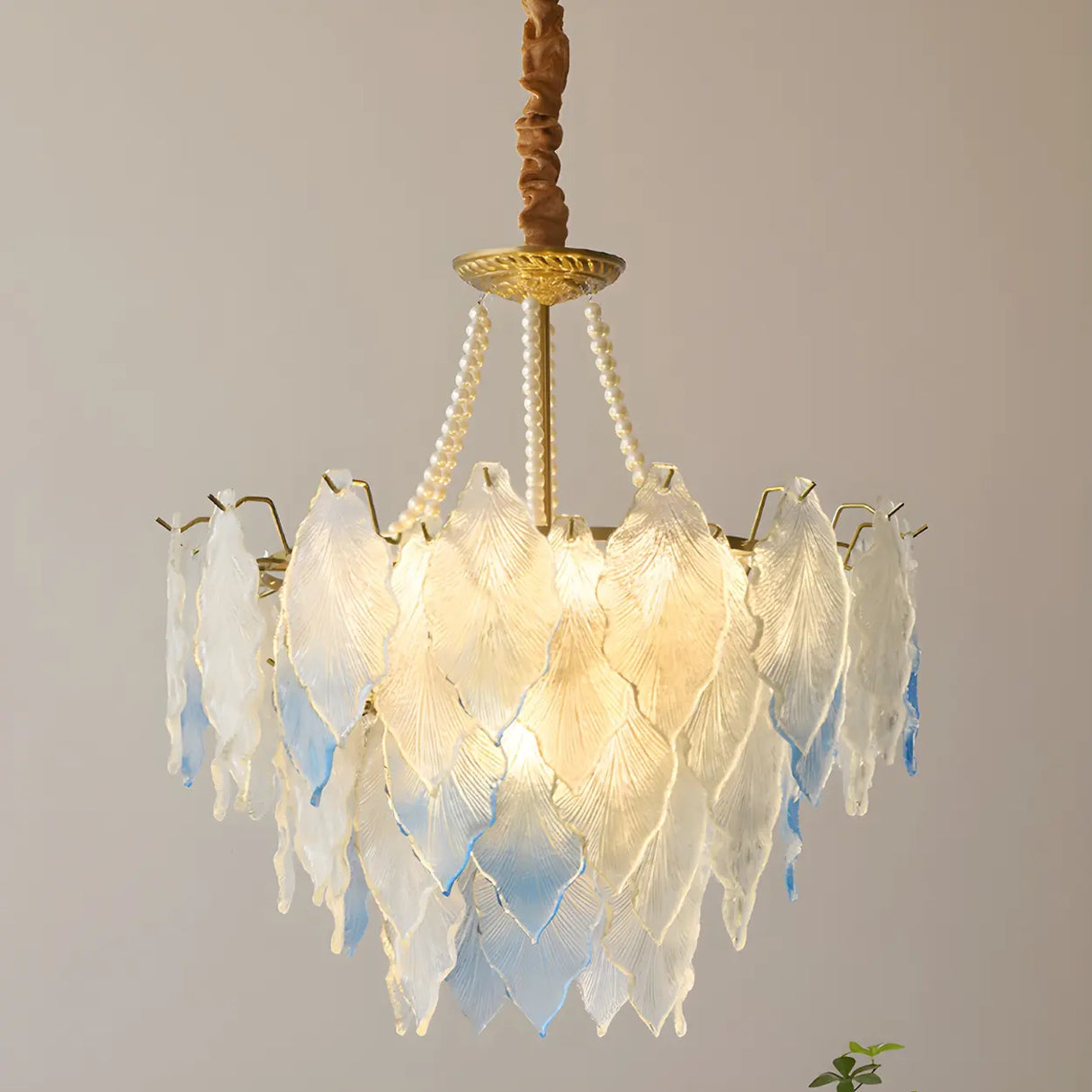 Modern Blue Leaf Glass Chandelier for Living Room Image - 4