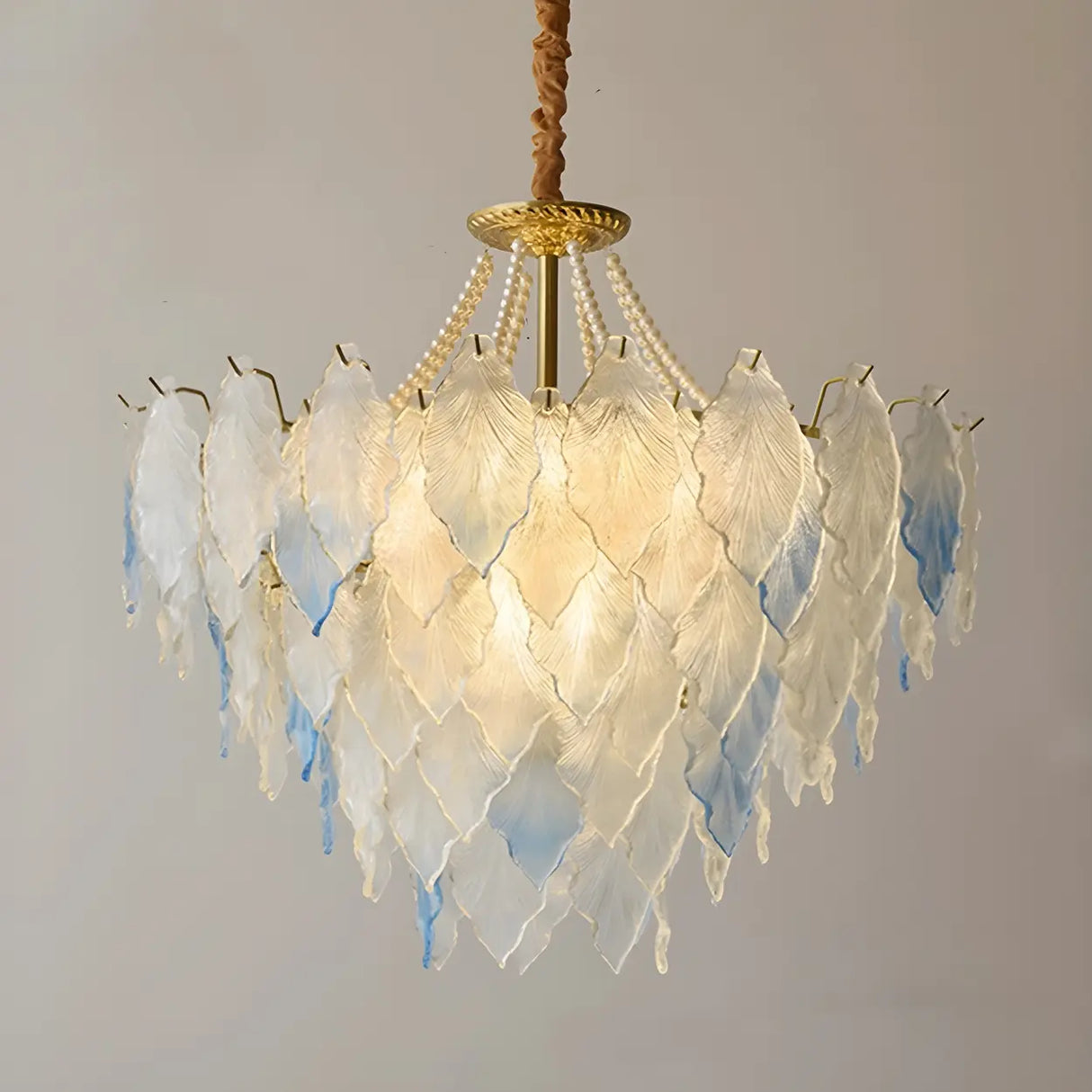 Modern Blue Leaf Glass Chandelier for Living Room Image - 5