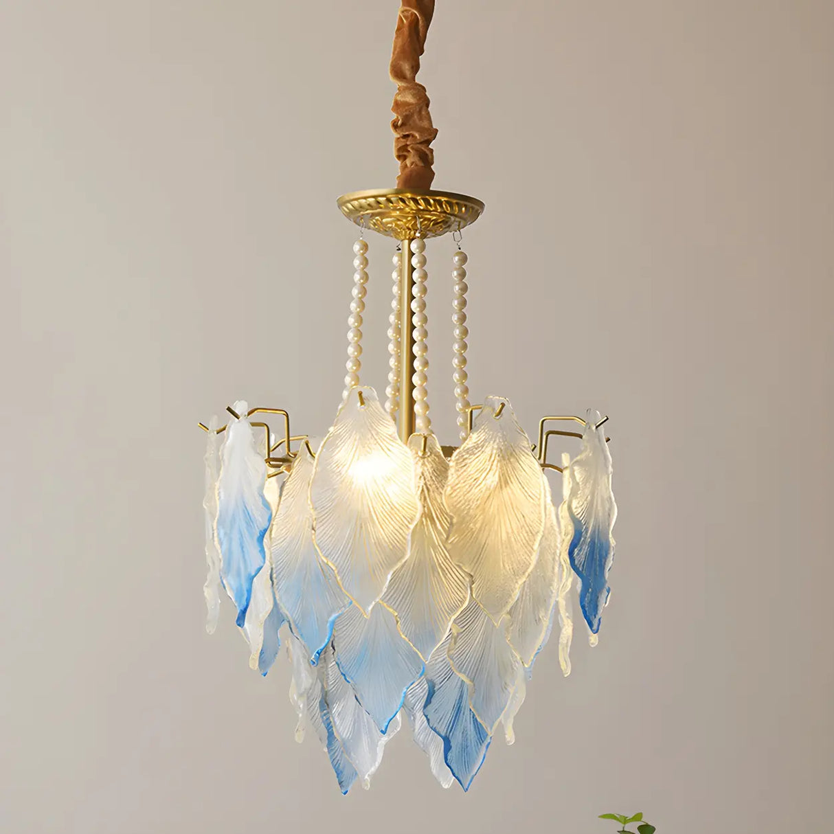 Modern Blue Leaf Glass Chandelier for Living Room Image - 6