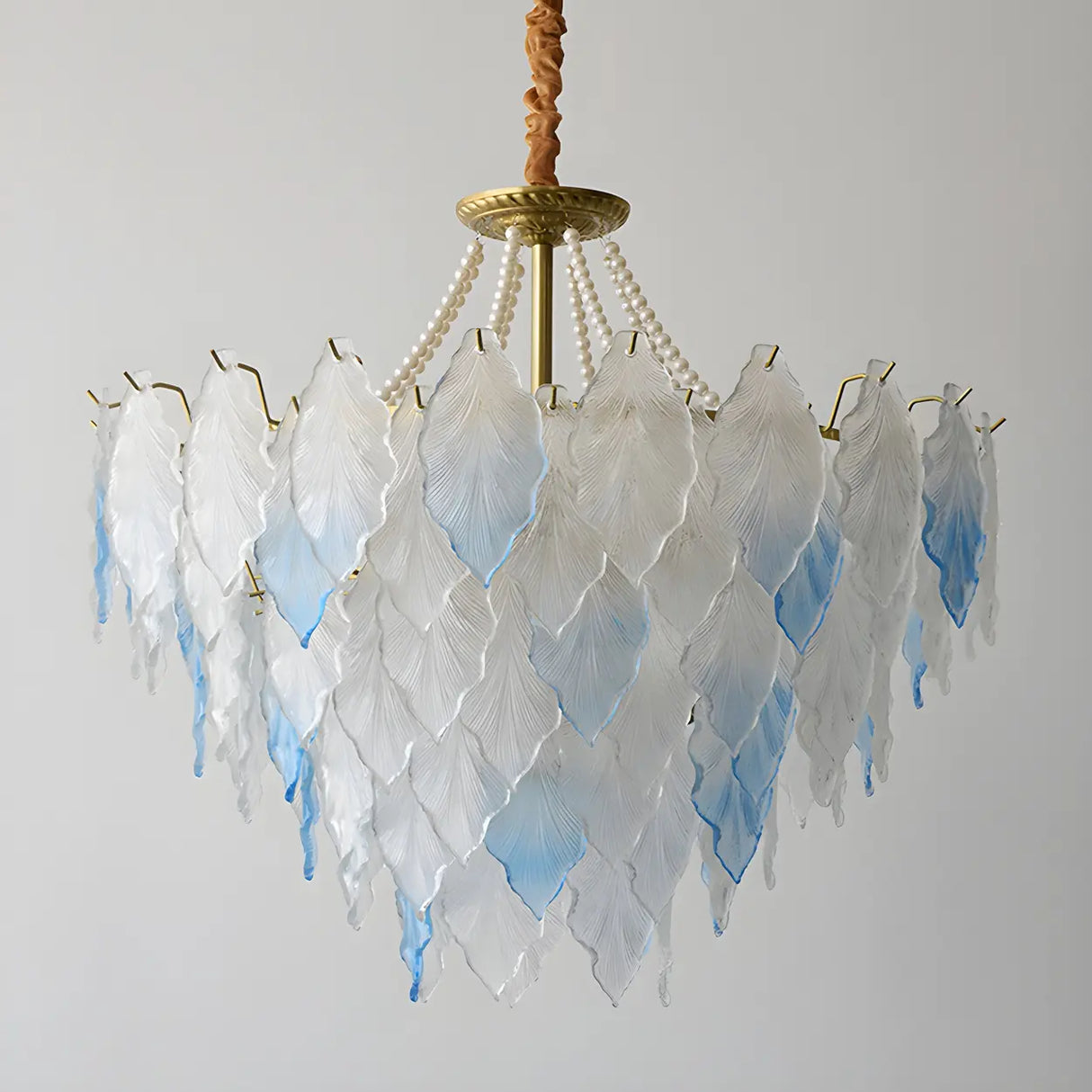 Modern Blue Leaf Glass Chandelier for Living Room Image - 7