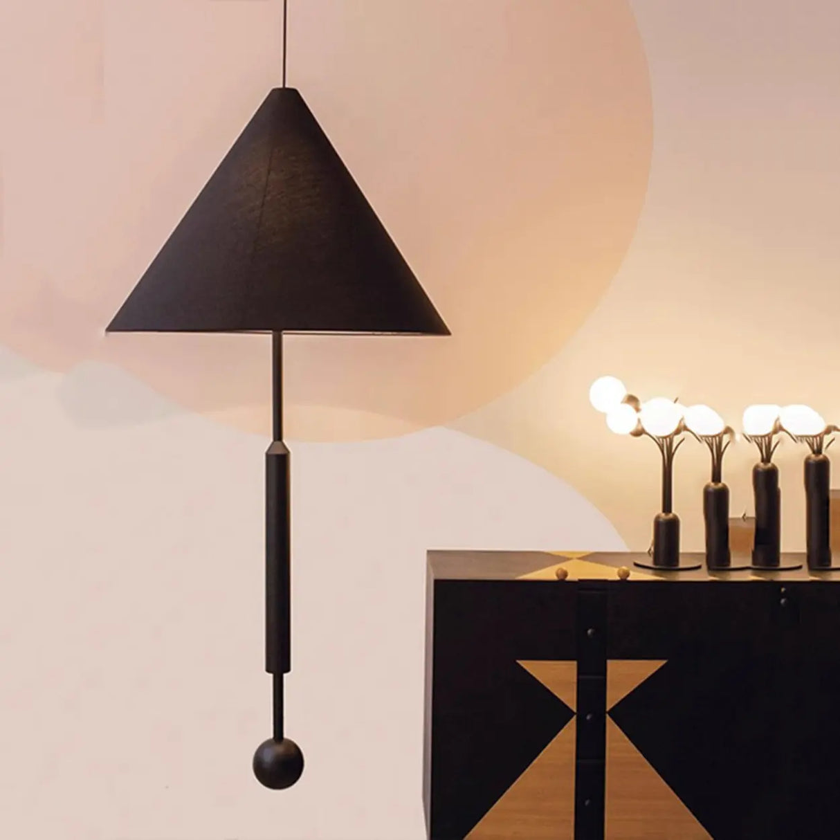 Modern Blue Metal Cone Geometric Bedroom Pendant Light Image - 1