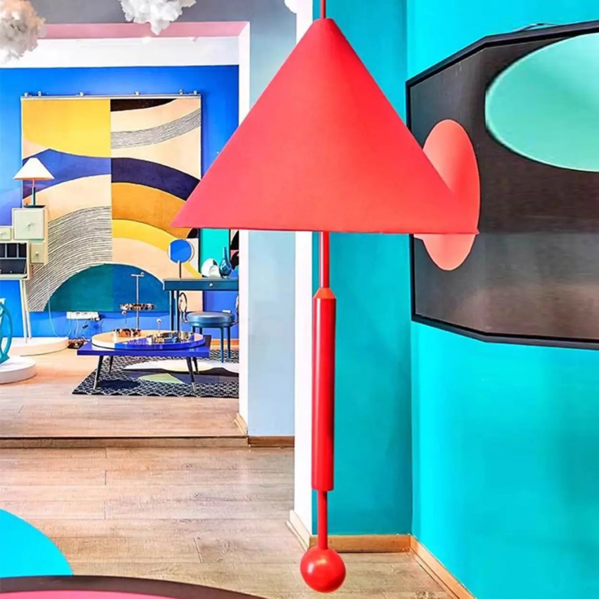 Modern Blue Metal Cone Geometric Bedroom Pendant Light Image - 5