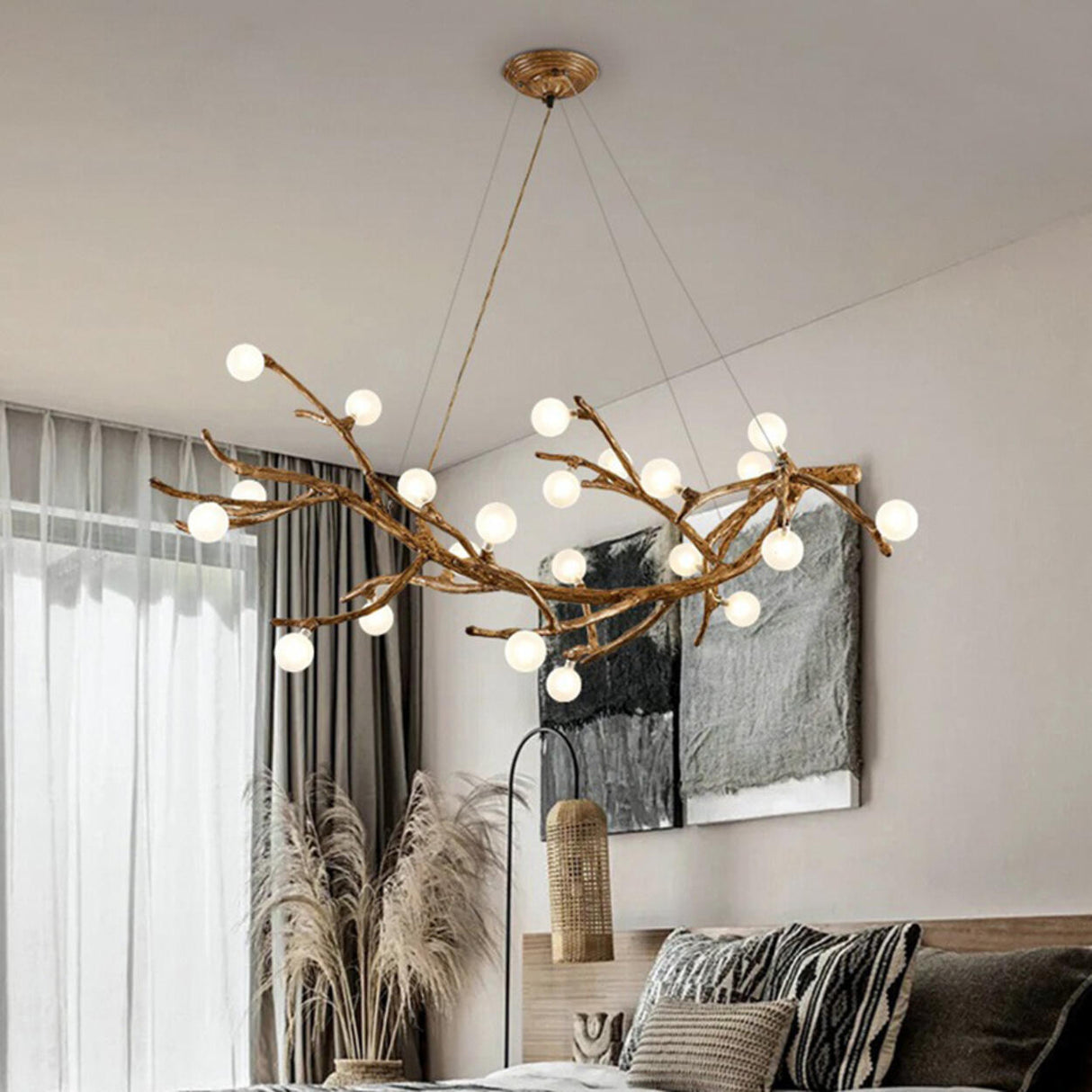 Modern Branch Shape White Globe Glass Chandelier Image - 1