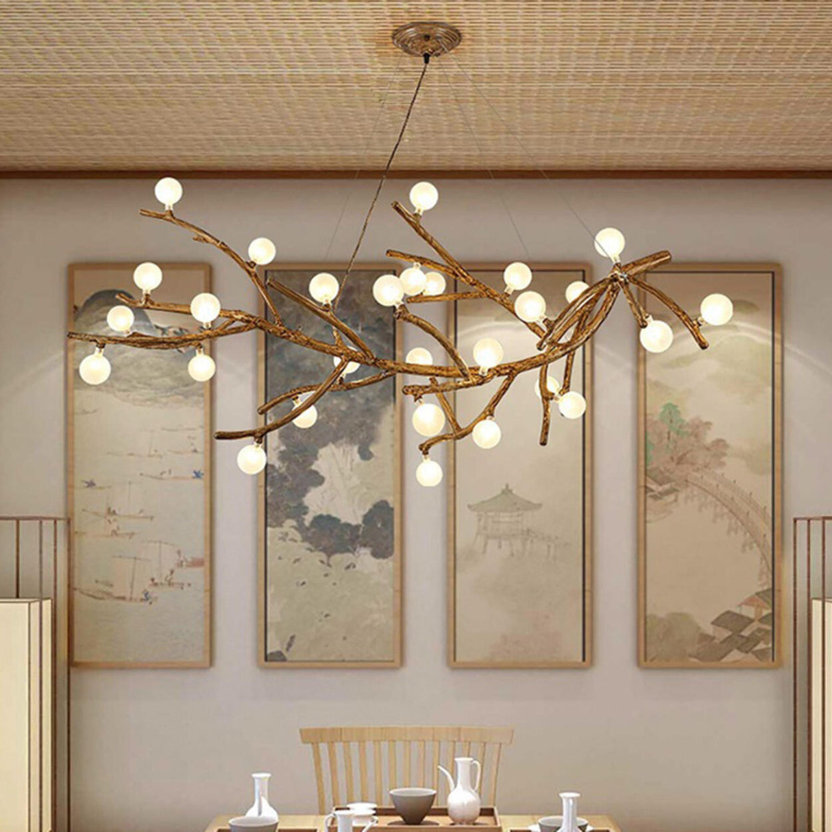 Modern Branch Shape White Globe Glass Chandelier Image - 18