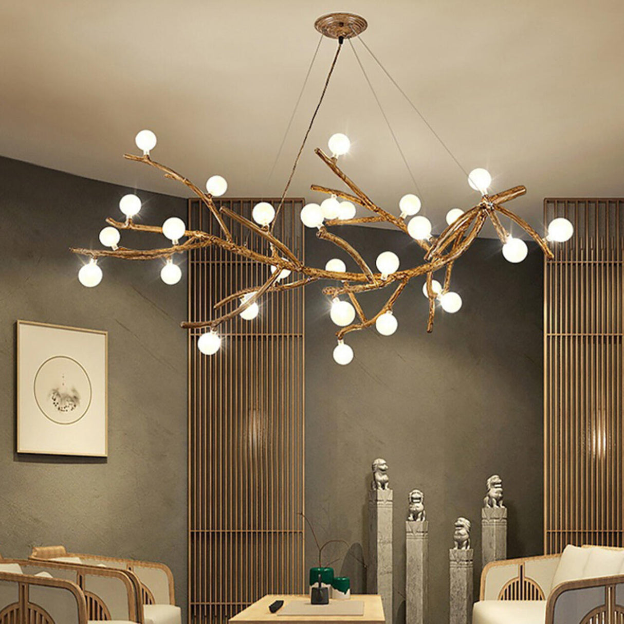 Modern Branch Shape White Globe Glass Chandelier Image - 19