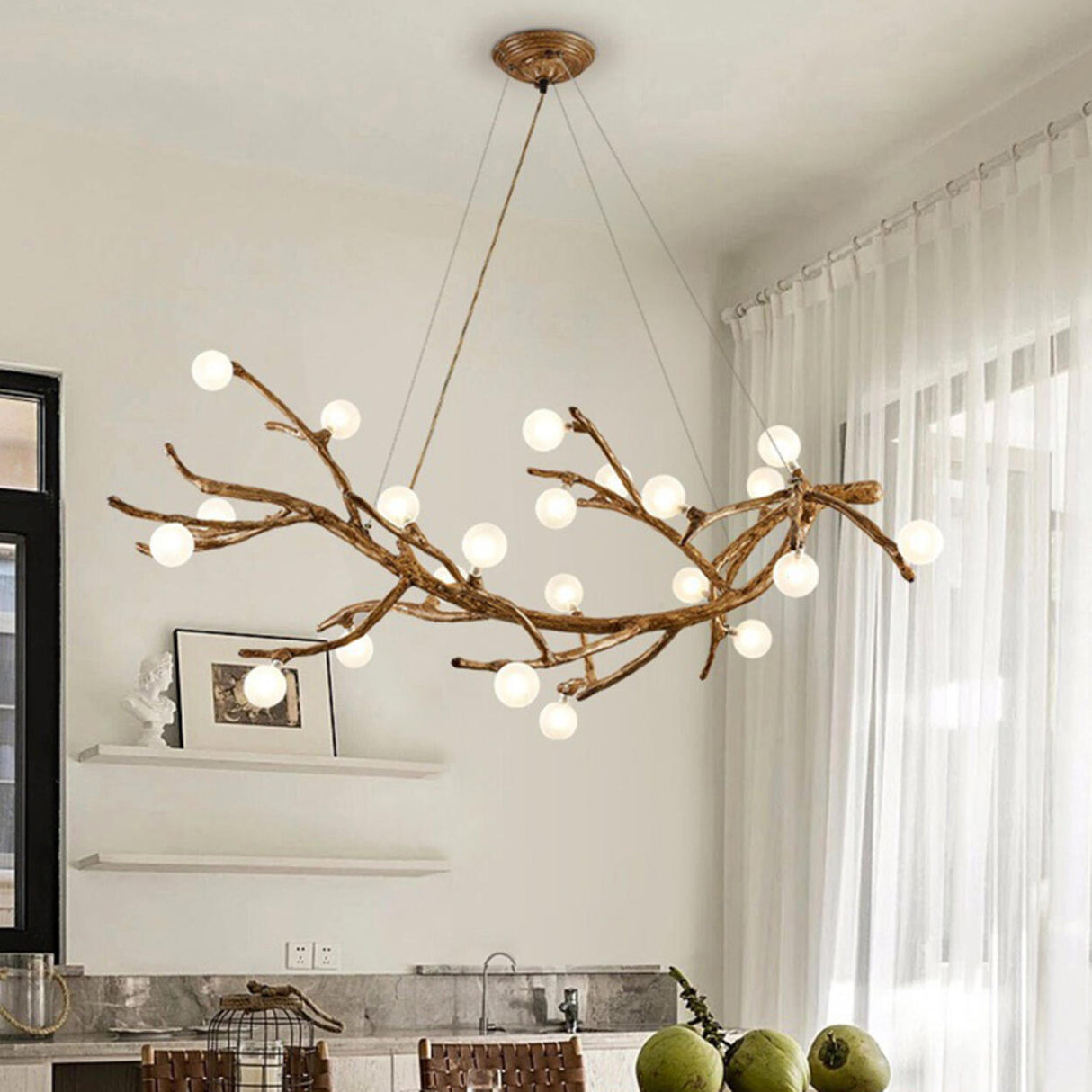 Modern Branch Shape White Globe Glass Chandelier Image - 3