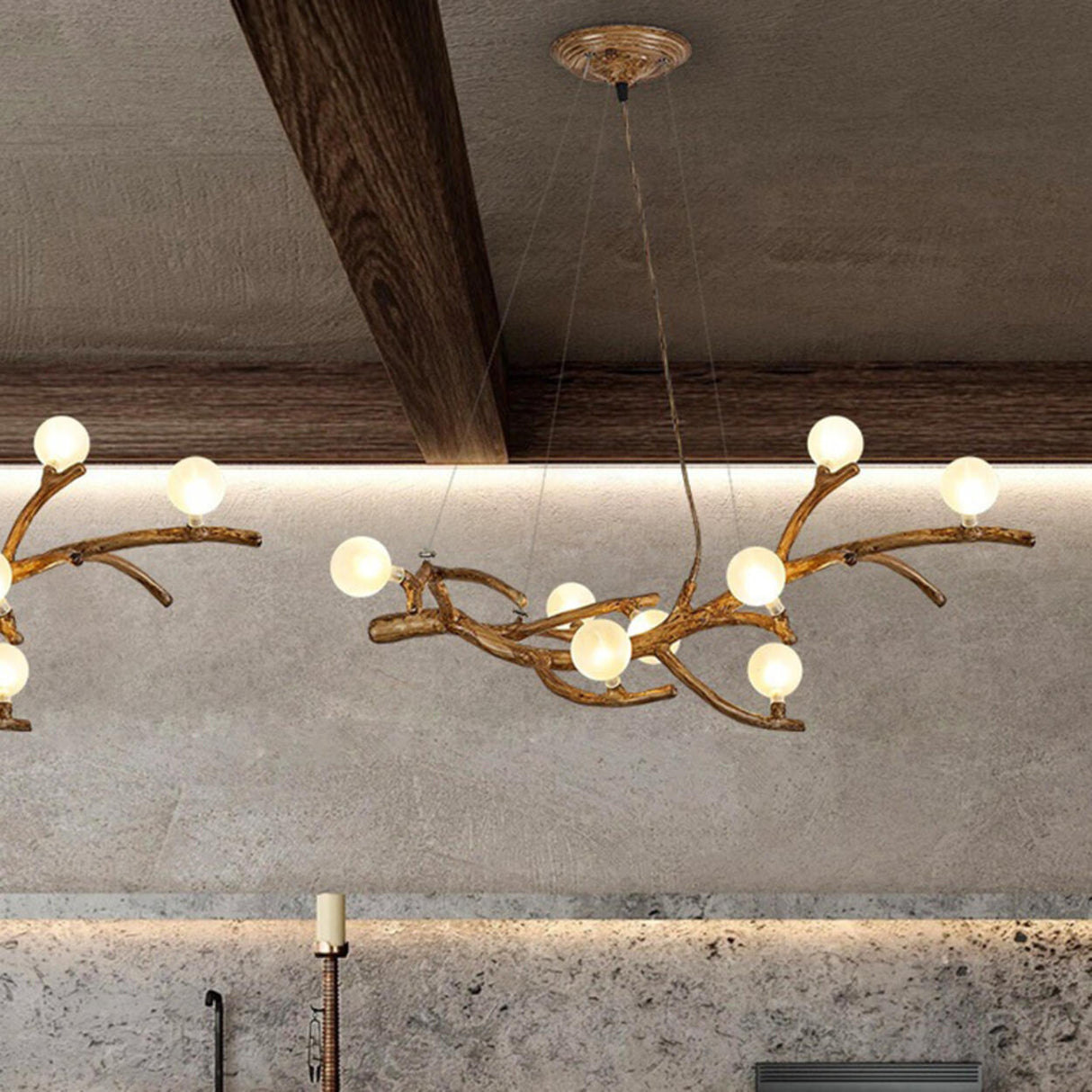 Modern Branch Shape White Globe Glass Chandelier Image - 7