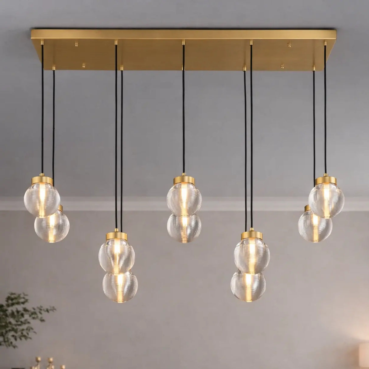 Modern Brass 10-Light Pendant Glass Globe Island Light Image - 3