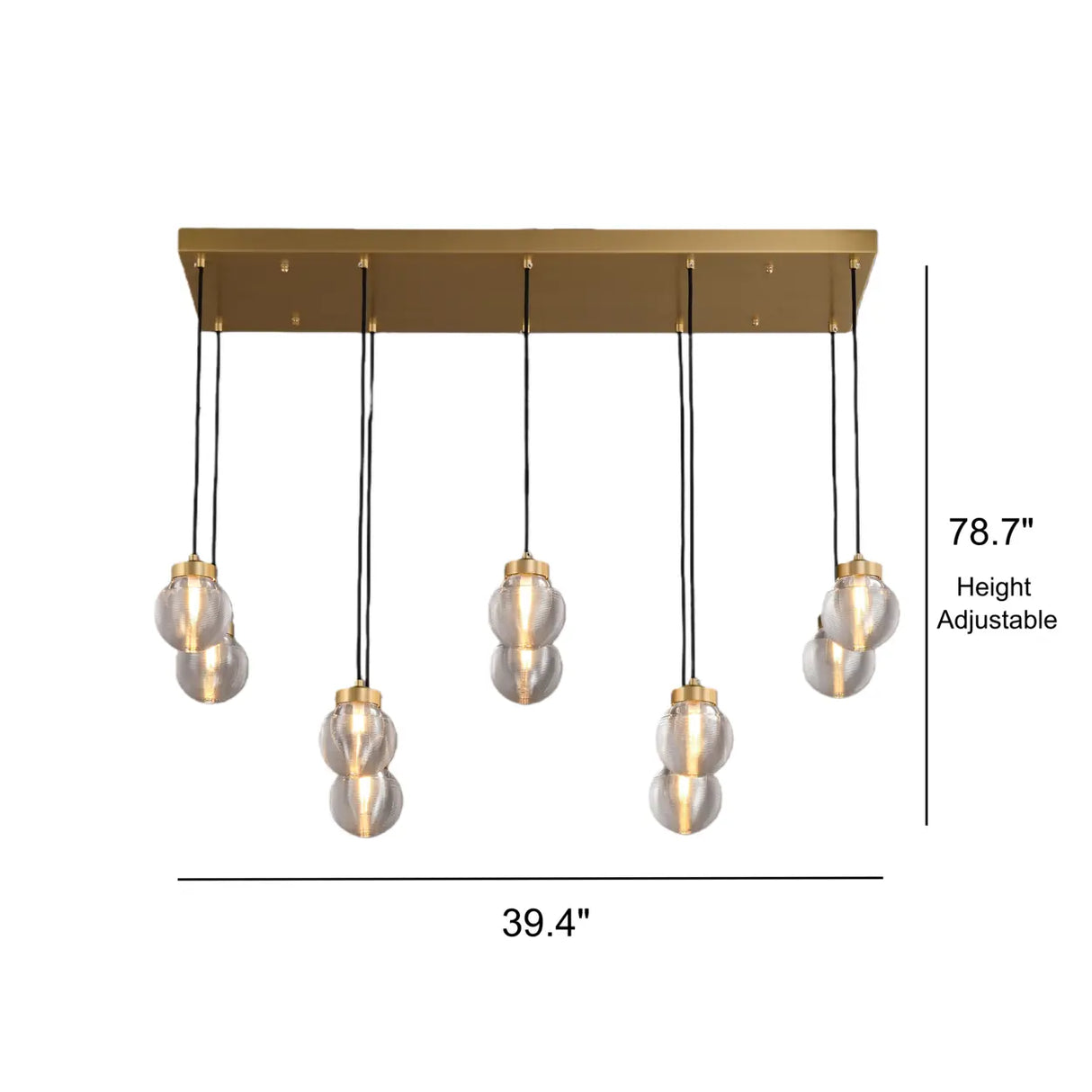 Modern Brass 10-Light Pendant Glass Globe Island Light