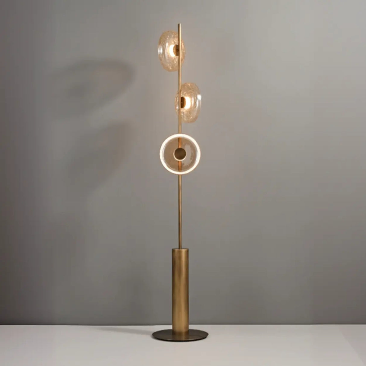 Modern Brass 3 Glass Round Disc Lights Foot Switch Floor Lamp Image - 3