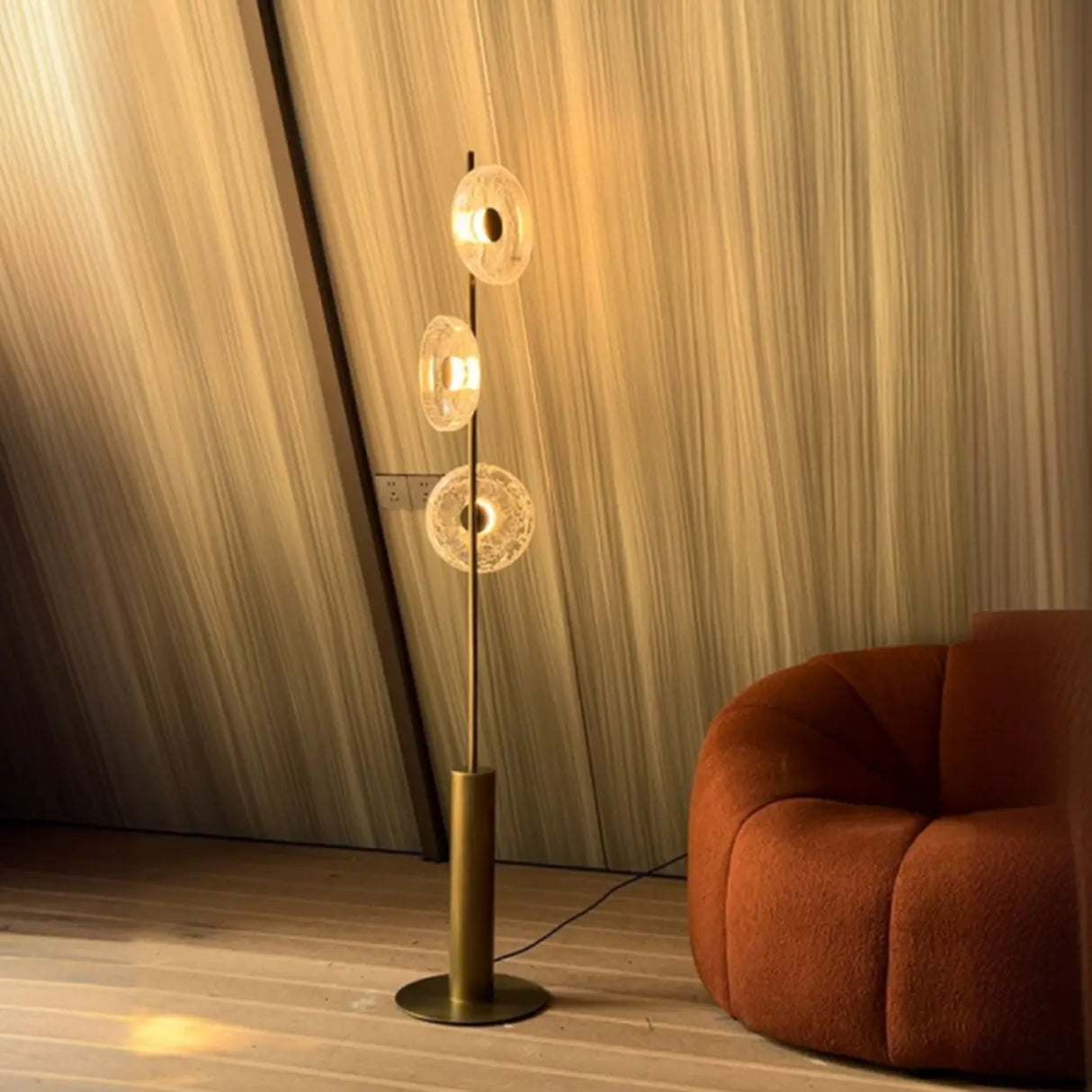 Modern Brass 3 Glass Round Disc Lights Foot Switch Floor Lamp Image - 4