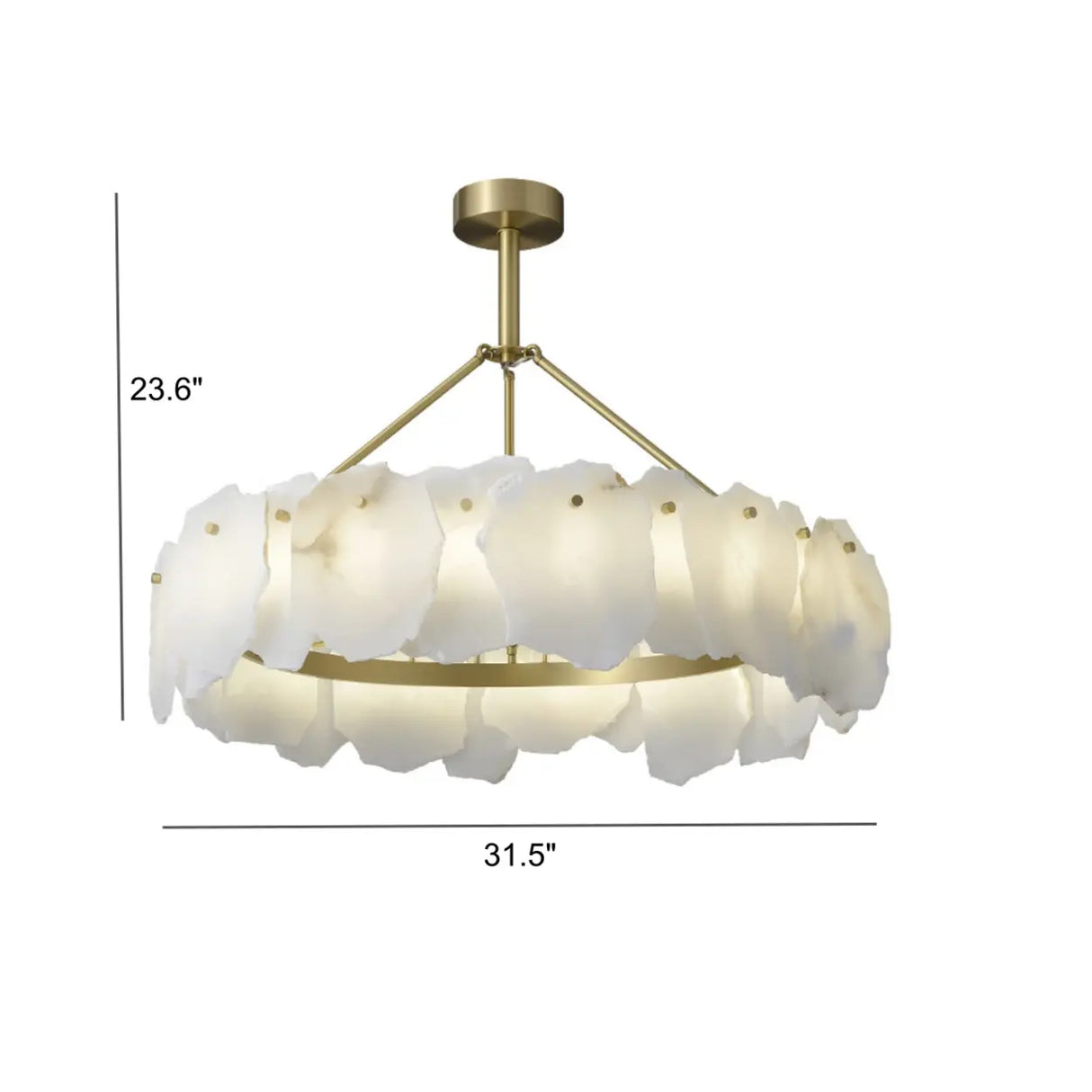 Modern Brass Downrod Circular White Alabaster Chandelier Image - 7