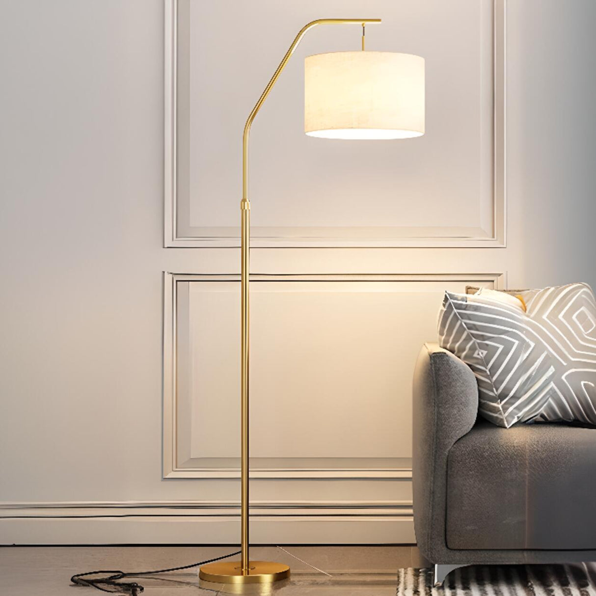 Modern Brass Drum Flexible Height Floor Lamp Foot Switch Image - 5