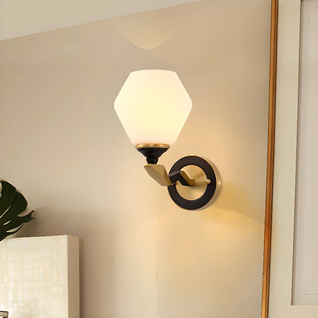 Modern Brass Geometric Opal Glass Wall Light Image - 2