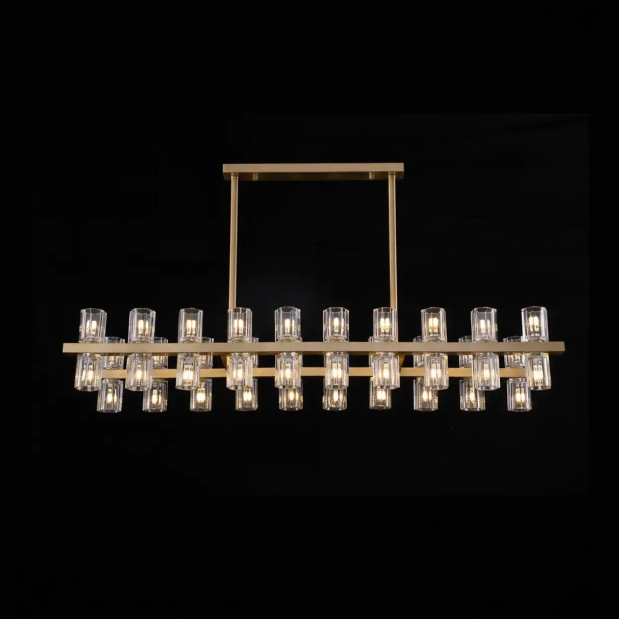 Modern Brass Linear Multiple Clear Crystal Island Light Image - 2