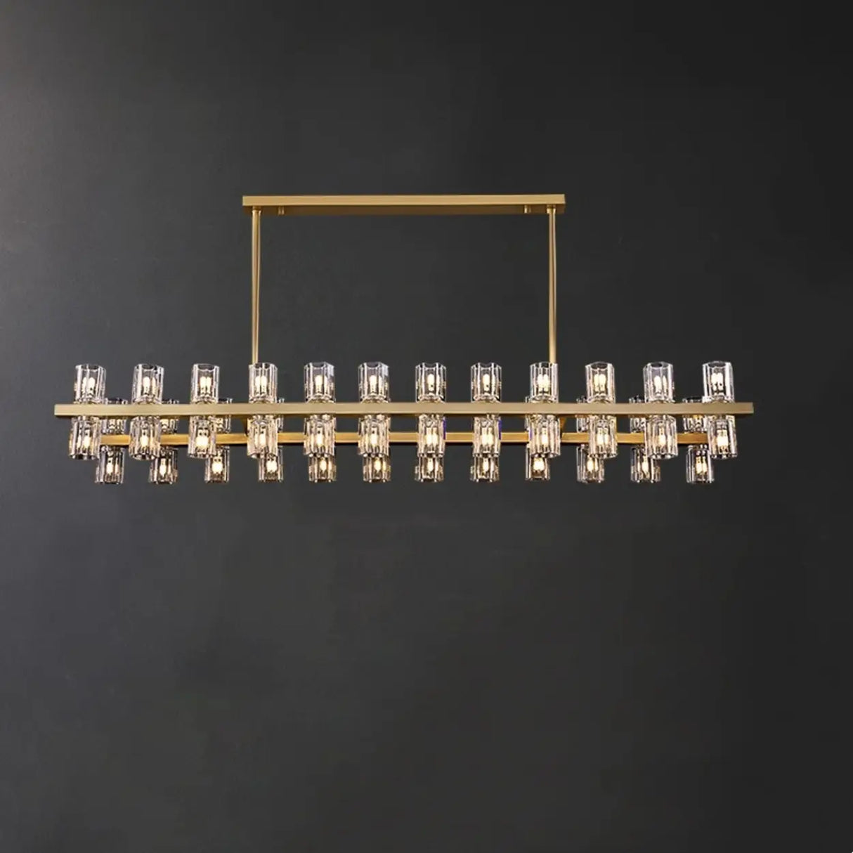 Modern Brass Linear Multiple Clear Crystal Island Light Image - 7