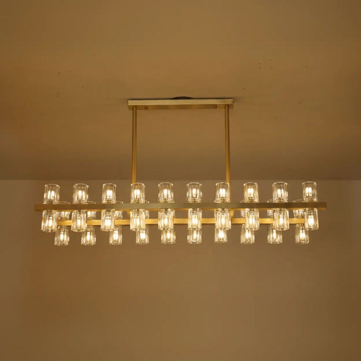 Modern Brass Linear Multiple Clear Crystal Island Light Image - 8