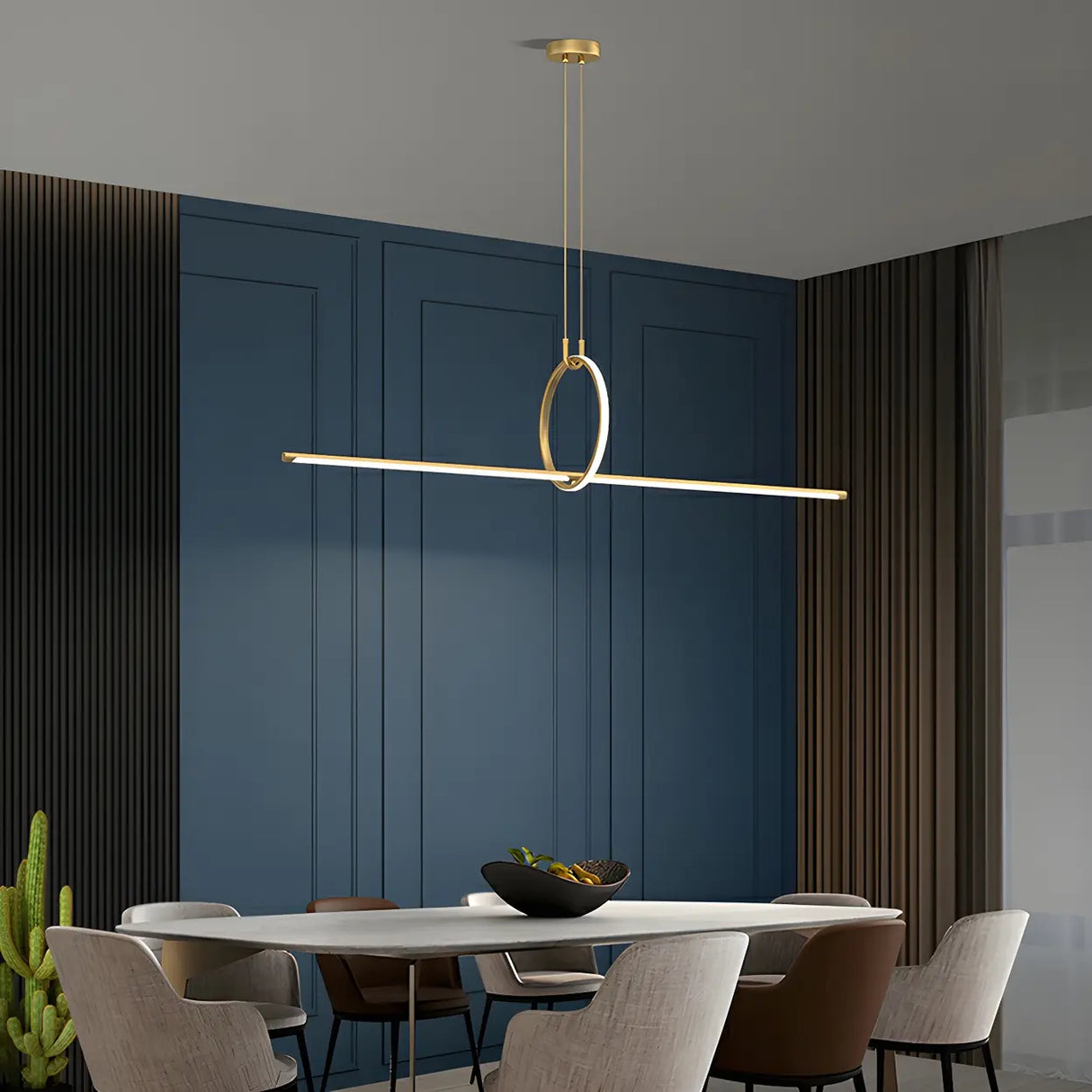Modern Brass Ring and Linear Kitchen Island Light Image - 4