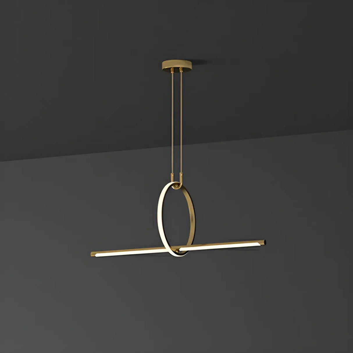 Modern Brass Ring and Linear Kitchen Island Light Image - 6