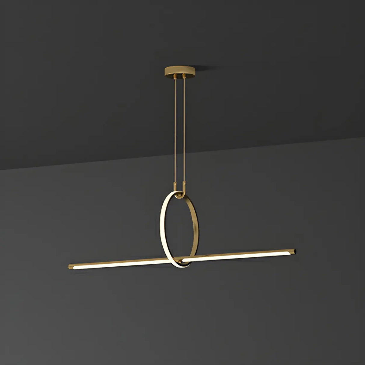 Modern Brass Ring and Linear Kitchen Island Light Image - 7